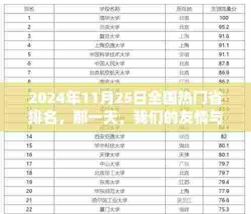 全国热门省排名背后的友情与梦想之旅，2024年11月25日的奇妙之旅