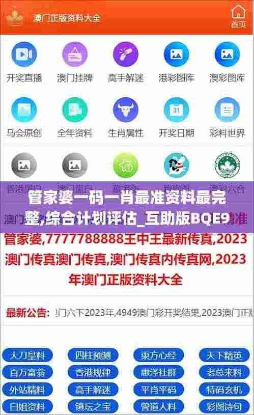 管家婆一码一肖最准资料最完整,综合计划评估_互助版BQE9.54