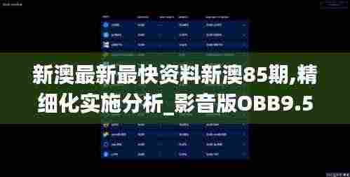 新澳最新最快资料新澳85期,精细化实施分析_影音版OBB9.56