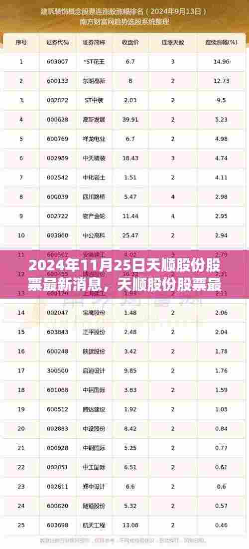 天顺股份最新动态解析，聚焦要点消息（2024年11月25日）