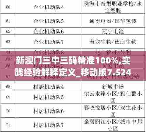 新澳门三中三码精准100%,实践经验解释定义_移动版7.524