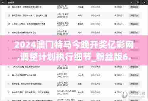 2024澳门特马今晚开奖亿彩网,调整计划执行细节_粉丝版6.337