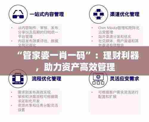 “管家婆一肖一码”：理财利器，助力资产高效管理