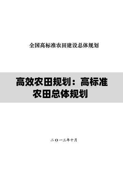 高效农田规划：高标准农田总体规划 