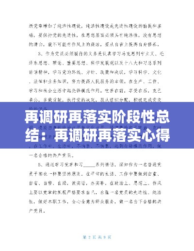 再调研再落实阶段性总结：再调研再落实心得 