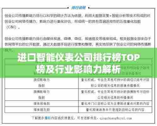 进口智能仪表公司排行榜TOP榜及行业影响力解析
