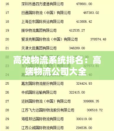 高效物流系统排名：高端物流公司大全 