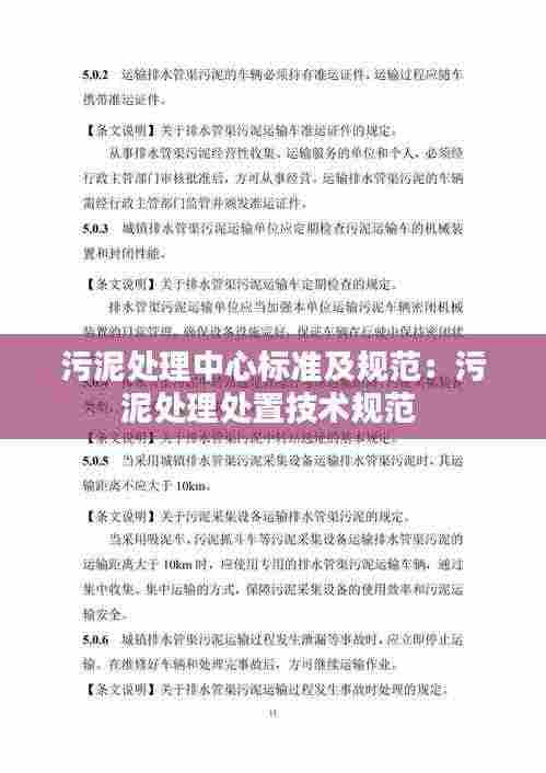 污泥处理中心标准及规范：污泥处理处置技术规范 