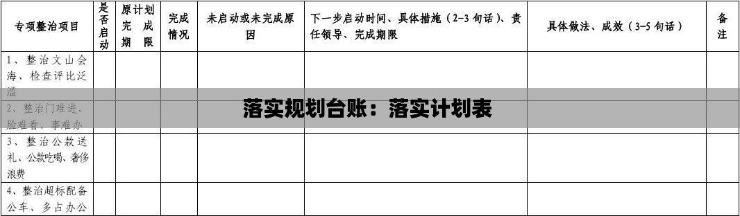 落实规划台账：落实计划表 