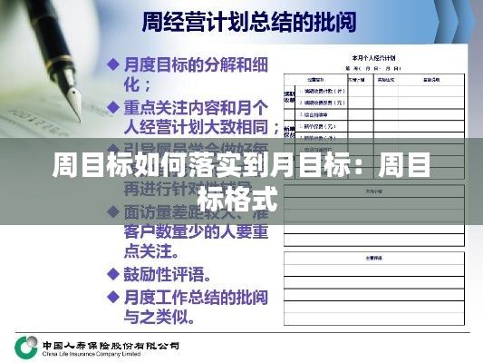 周目标如何落实到月目标：周目标格式 