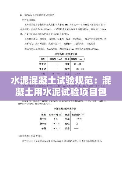 水泥混凝土试验规范：混凝土用水泥试验项目包括 