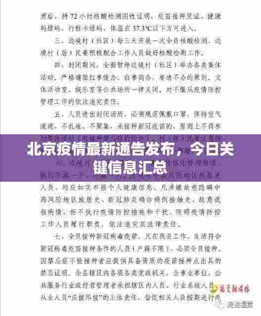北京疫情最新通告发布,今日关键信息汇总