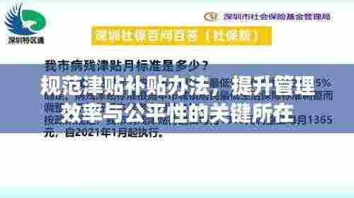规范津贴补贴办法，提升管理效率与公平性的关键所在
