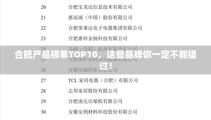 合肥产品榜单TOP10，这些品牌你一定不能错过！