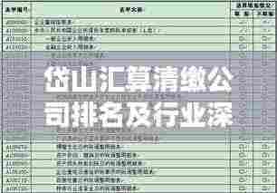 岱山汇算清缴公司排名及行业深度剖析