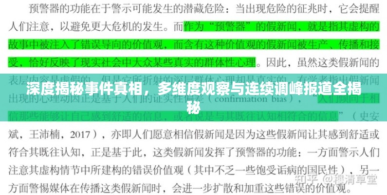 深度揭秘事件真相，多维度观察与连续调峰报道全揭秘