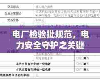 电厂检验批规范，电力安全守护之关键环节