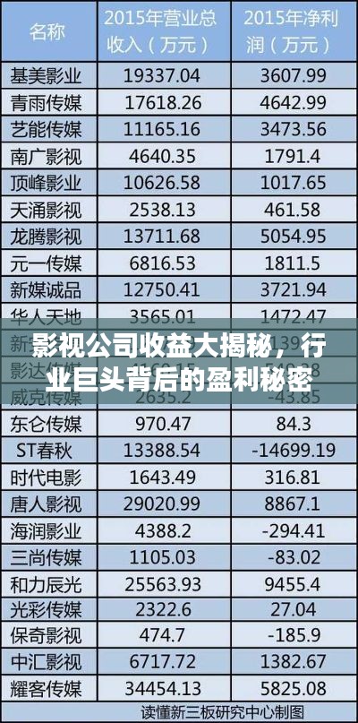 影视公司收益大揭秘，行业巨头背后的盈利秘密排行榜！