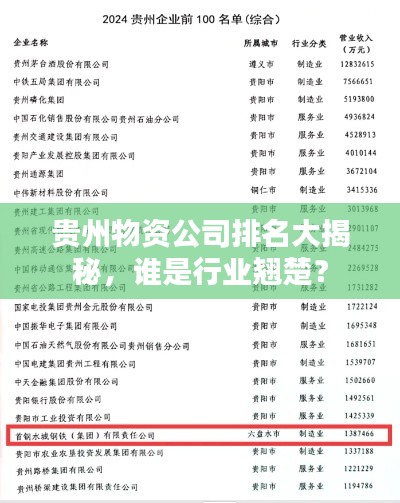 贵州物资公司排名大揭秘，谁是行业翘楚？