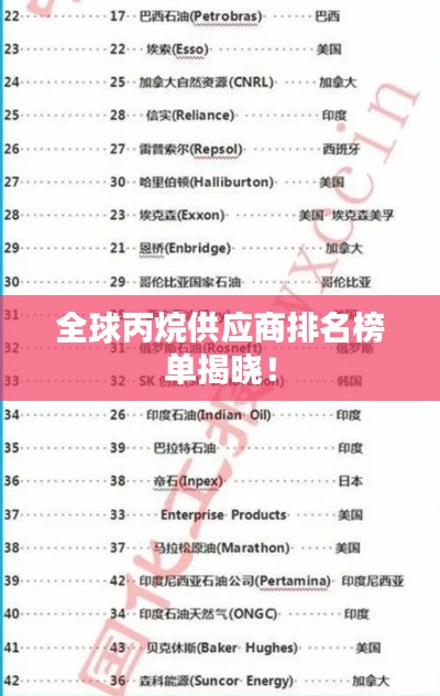 全球丙烷供应商排名榜单揭晓！