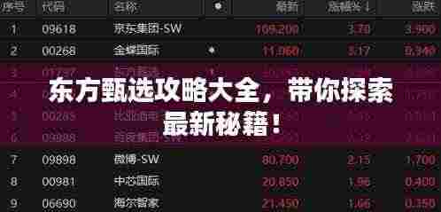 东方甄选攻略大全，带你探索最新秘籍！