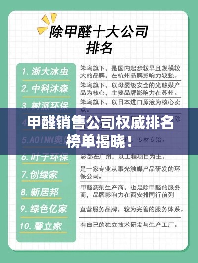 甲醛销售公司权威排名榜单揭晓！