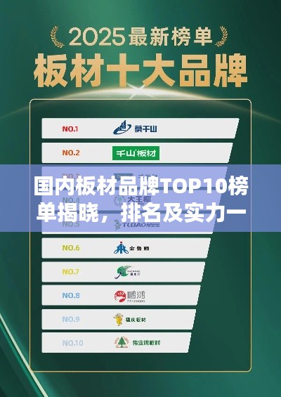 国内板材品牌TOP10榜单揭晓，排名及实力一览