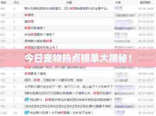 今日宠物热点榜单大揭秘！