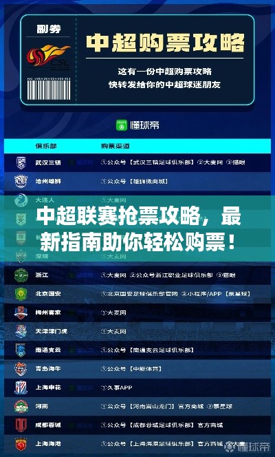 中超联赛抢票攻略，最新指南助你轻松购票！