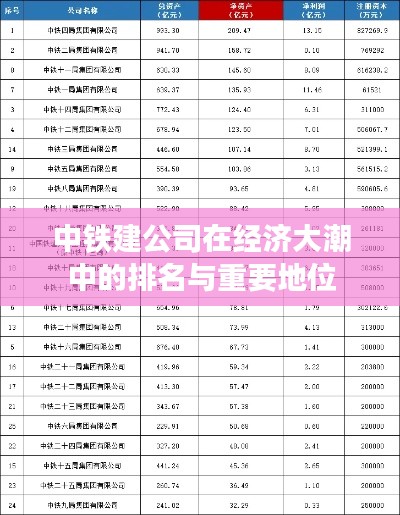 中铁建公司在经济大潮中的排名与重要地位