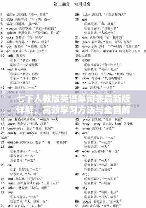 七下人教版英语单词表最新版详解，高效学习方法与全面解析技巧