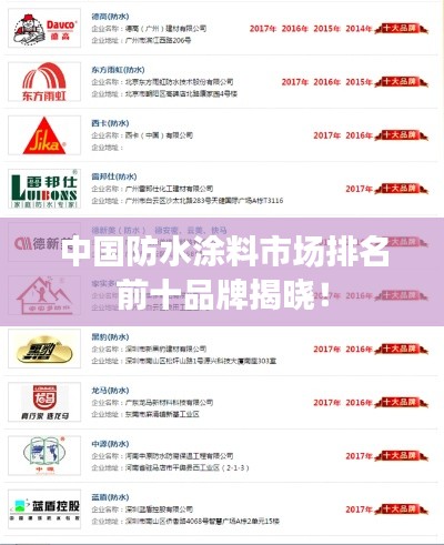 中国防水涂料市场排名前十品牌揭晓！
