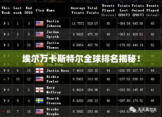 埃尔万卡斯特尔全球排名揭秘！